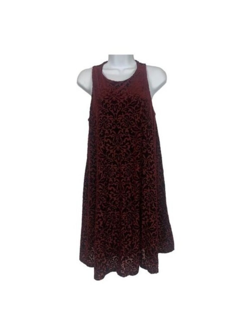 Adrienne Vittadini Sleeveless Burgundy Floral Velvet A-Line Dress Size Medium